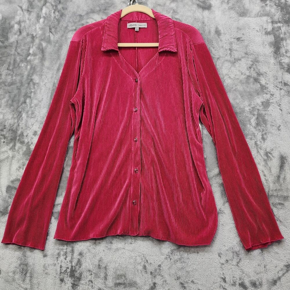 NEW Absolutely Famous‎ Top Womens XL Pink Pleated Satin Long Sleeve Button Up